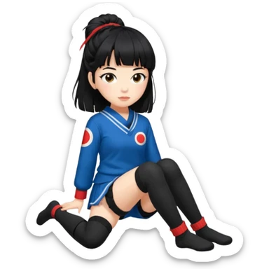 girl named Kally in a Japanese uniform with Black leg warmers and Black arm warmers with black hair with messy bangs sticker