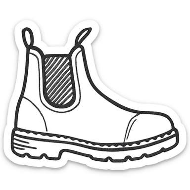 hand-drawn sketch style single Blundstone boot, side view, brown, visible stitching and sole sticker