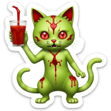 bloody matcha green zombie cat full body with action pose sticker