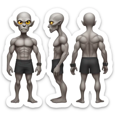 gray alien thug shirtless full, front and back view sticker