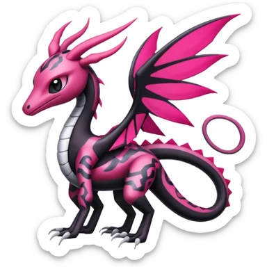 Magenta, black and white Meloetta-Flygon-Gorebyss-Salandit-Salazzle-Pokémon-Fakémon-creature-fusion-hybrid sticker