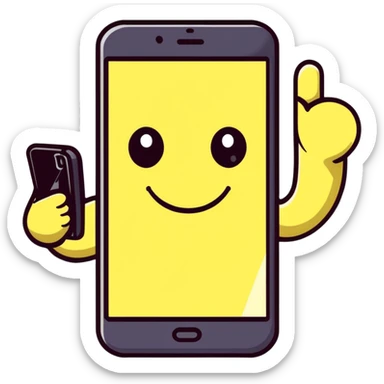 playful smiley face character using Snapchat app on phone sticker