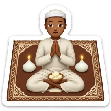 some guy eating 1kg of mozzarella, make it nepalese, more brown, slightly less brown, in a mosque, praying on a carpet sticker