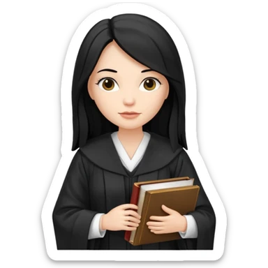 white-women-with-long-black -hair-lawyer-in-lawyer’s-robe. Have law book in hand.  sticker
