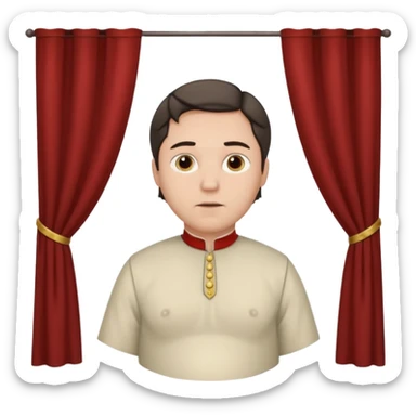 pregnant man with parted middle hair (curtains)   and in a roman collar  sticker