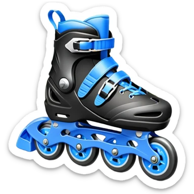 An icon showing a close-up of inline rollerblades resting on smooth asphalt in a park. The background features trees, grass, and a clear sky, with the vibrant green landscape creating a serene outdoor vibe. The skates' wheels are highlighted against the pavement. Transparent background  sticker