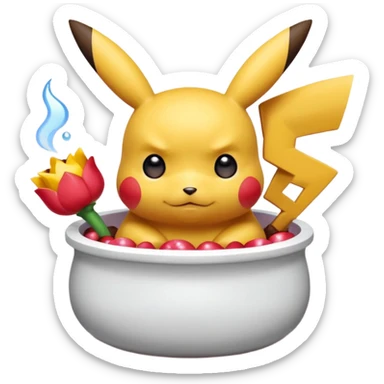 Un Pikachu rouge qui et triste avec des éclairs en fond et il a fait caca et pipi dans un pot  sticker