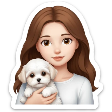 beautiful girl with long hair holding a fluffy white Maltese puppy sticker