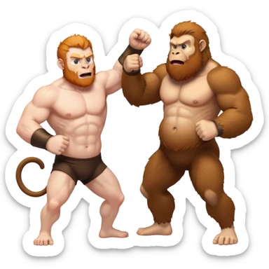 Monkey beating up a fat ginger guy sticker