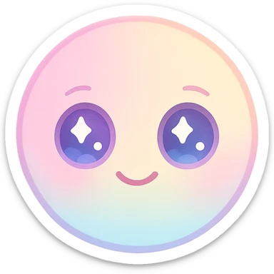 cute emoji, round face, big sparkling eyes, small smile, pastel colors sticker