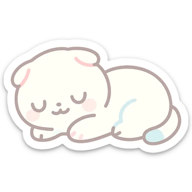 white Scottish Fold cat sleeping on its side, relaxed pose, kawaii style sticker