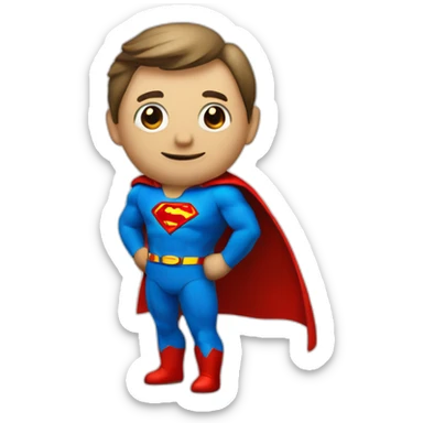 An employee of a real estate agency in a Superman suit with a red letter "e" on his chest sticker