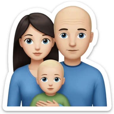 Eigene Familienbild mit 3 Personen; Frau mit dunklen Augen und dunkle lange Haare; Mann mit Vollglatze und Blaue Auge;  kleinkind mit blonden Haaren und dunklen Augen sticker