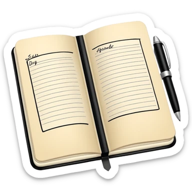 daily planner agenda cream leather with open page and pen sticker