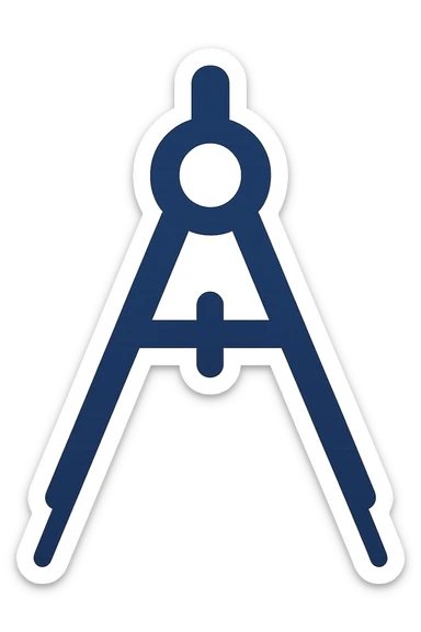 simple flat design logo of a navy blue compass inspired by historical mathematical instruments, modern and iconic sticker