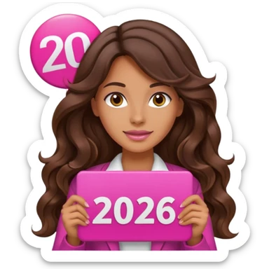 2026 sign with brunette tanned long wavy hair woman pink vibes sticker