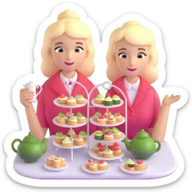 Sophisticated British young woman at afternoon tea party with teapot, cucumber sandwiches and petit fours sticker