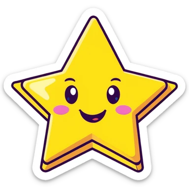 3D golden star with extra glitter and sparkle, smiling face, cartoon icon style, Pixar-inspired lighting, pastel yellow background sticker