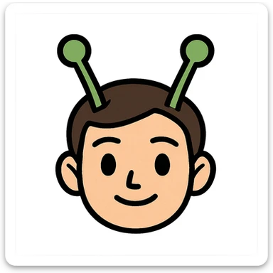 face with green alien antennae, digital illustration sticker