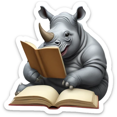 a rhino reading book sticker