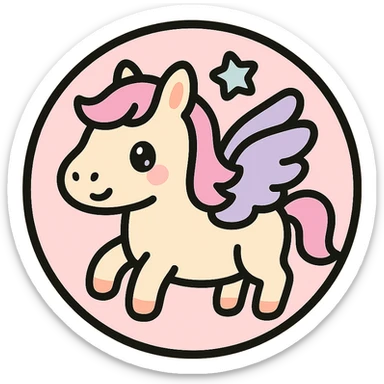 little alchemy style icon
subject: pegasus
border: medium-black
shape: round, circular
background: white
style: full color fill with medium black outlining sticker