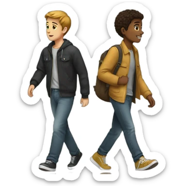 Boy walking behing an other guys sticker