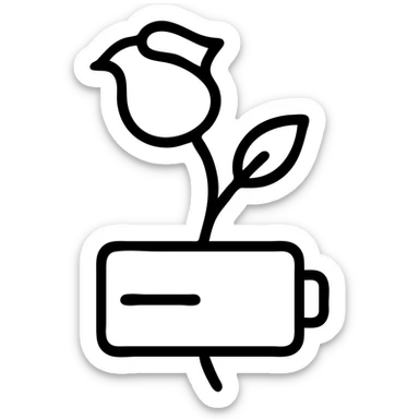 Combined icon of a wilted rose flower with a low battery symbol incorporated into the stem sticker