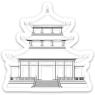 Ultra minimalist Chinese building icon, single-color silhouette, very simple outline sticker