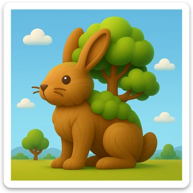 Recreate the tree in the shape of a giant rabbit as shown in the reference image, but in a 3D emoji style. The style should mimic Microsoft style 3D fluent emojis with smooth, rounded shapes and vibrant colors. sticker