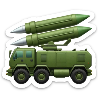 HIMARS military vehicle emoji, realistic silhouette, six rocket tubes, cabin, green color, detailed like real but in emoji format sticker