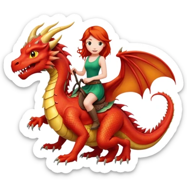 Red headed girl riding a dragon sticker
