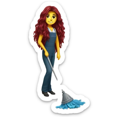 Beautiful burgundy long haired woman mopping the floor sticker