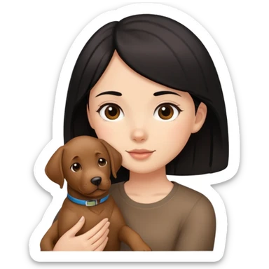 A black-haired girl holding a brown Labrador sticker