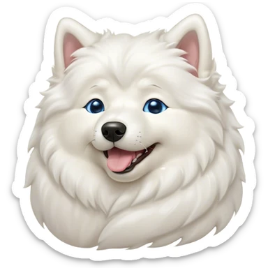 Cinematic Cute Yawning Samoyed Portrait Emoji, Head tilted slightly with a dramatic, wide-open yawn, showcasing a soft, fluffy white Fur with a gentle shimmer, floppy ears slightly drooping, round blue eyes barely open in drowsy contentment, Simplified yet irresistibly adorable features, highly detailed, glowing with a soft, cozy glow, high shine, relaxed yet expressive, stylized with a touch of whimsy, bright and endearing, soft glowing outline, capturing the essence of a sleepy yet affectionate companion, so drowsy it feels like it could stretch right out of the screen and curl up for a nap! sticker