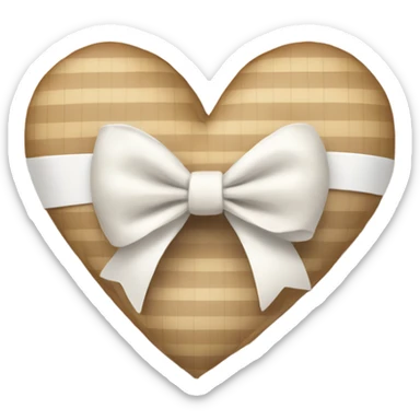 gingham beige heart with white bow sticker