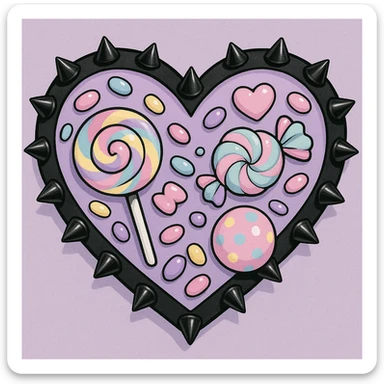 pastel goth heart with pastel candy and black studs sticker