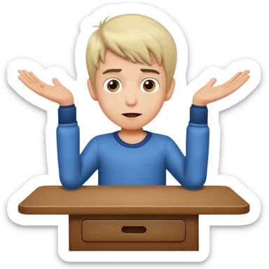 niño parado encima de una mesa con cara de loco sticker