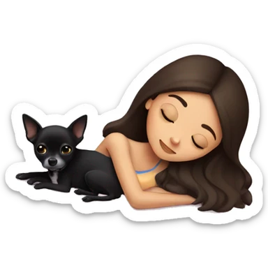 brunette Sleeping beauty girl with black chihuahua  sticker