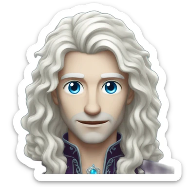 pale handsome flirty vampire king with long wavy white hair and light blue eyes sticker
