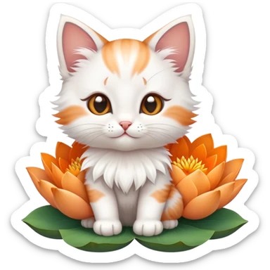 Kitten sitting on lotus flower sticker