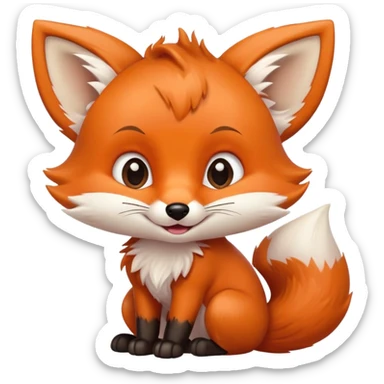 cute baby fox with grimacing face and perked ears sticker