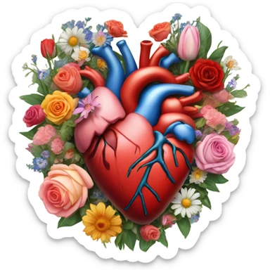 Anatomical hart with flowers sticker