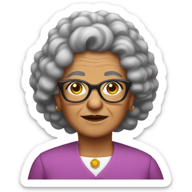Mexican grandma with long curly salt and pepper hair and glasses sticker