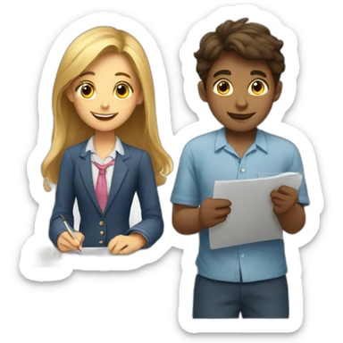 smart boy and girl doing home work sticker