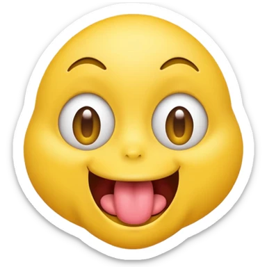 yellow emoji face with eyes emerging from face and tongue sticking out wildly  sticker