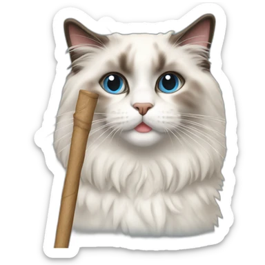 Ragdoll cat with stick in its mouth sticker