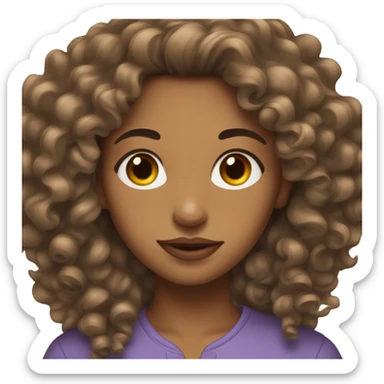 Young brunette light brown skin woman with long curly hair big brows sticker