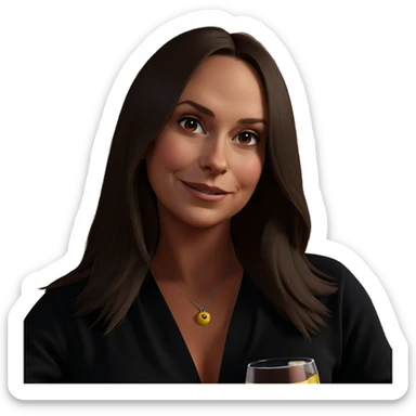 smiling girl with drink sticker