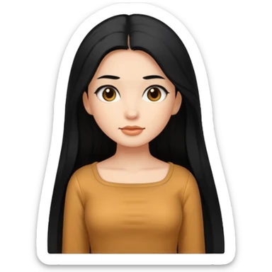 A caramel girl with SUPER long black hair and a square neckline shirt sticker