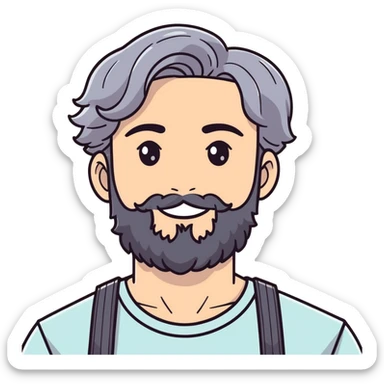 White skin Change gender to male black wavy hair with gray streaks and dimples in each cheek and well trimmed beard sticker